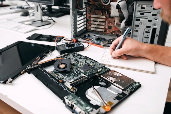 A laptop undergoing repairs